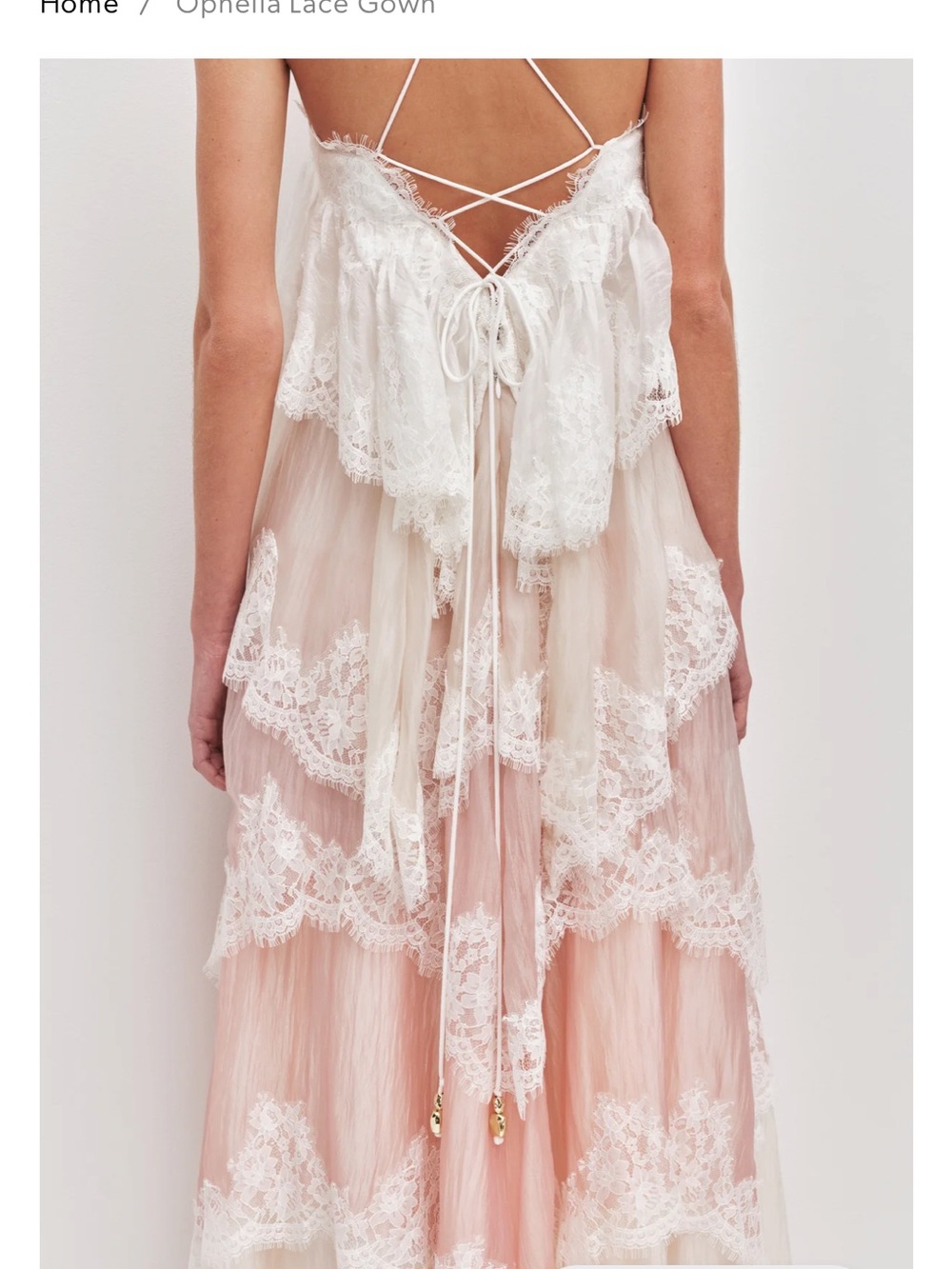 Aje Tiered Lace Maxi Dress in Blush and Ivory - Picture 2 of 8